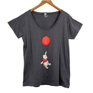 Disney Winnie the Pooh Red Balloon Graphic T-Shirt Charcoal Gray Women XL